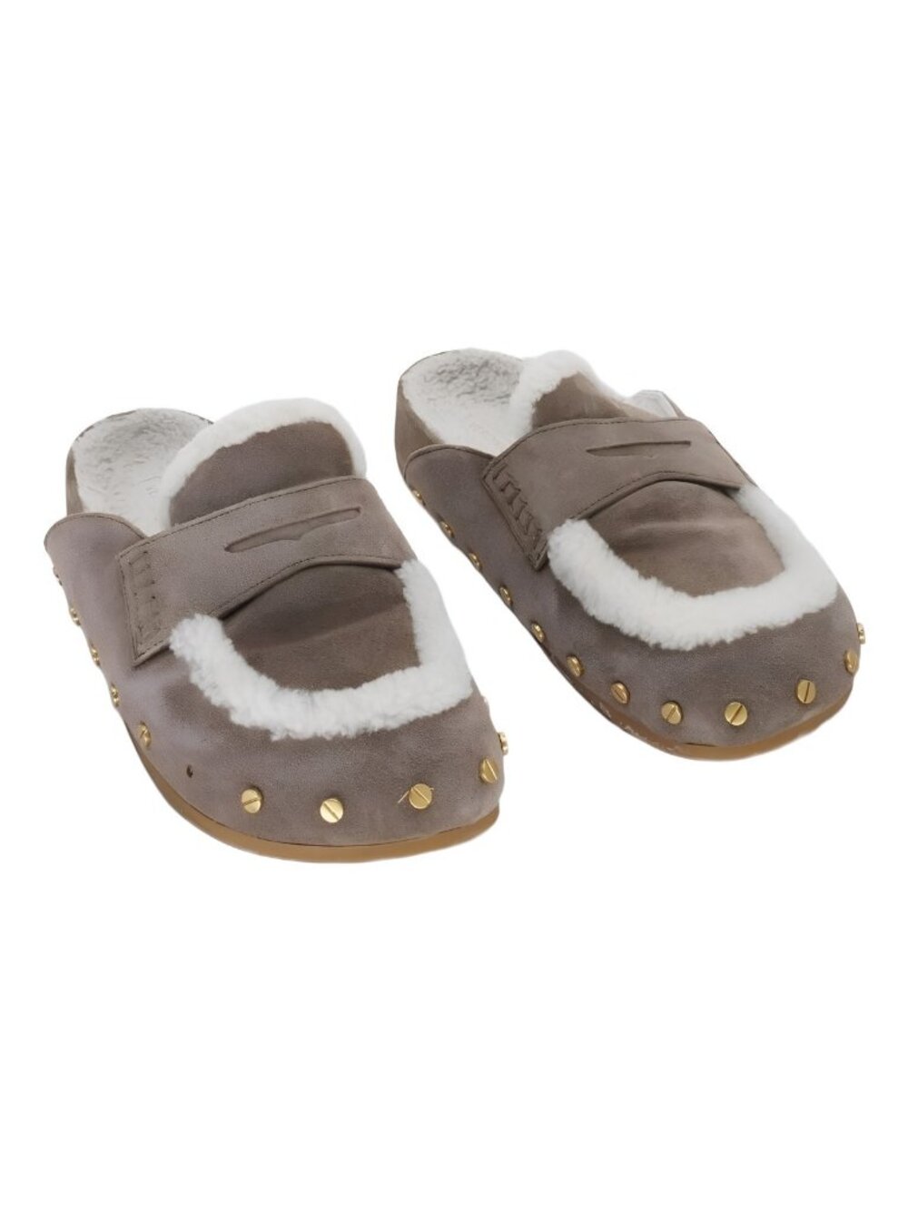 Veronica Beard Fenix Shearling Mule Clogs Bark Ecru US 8